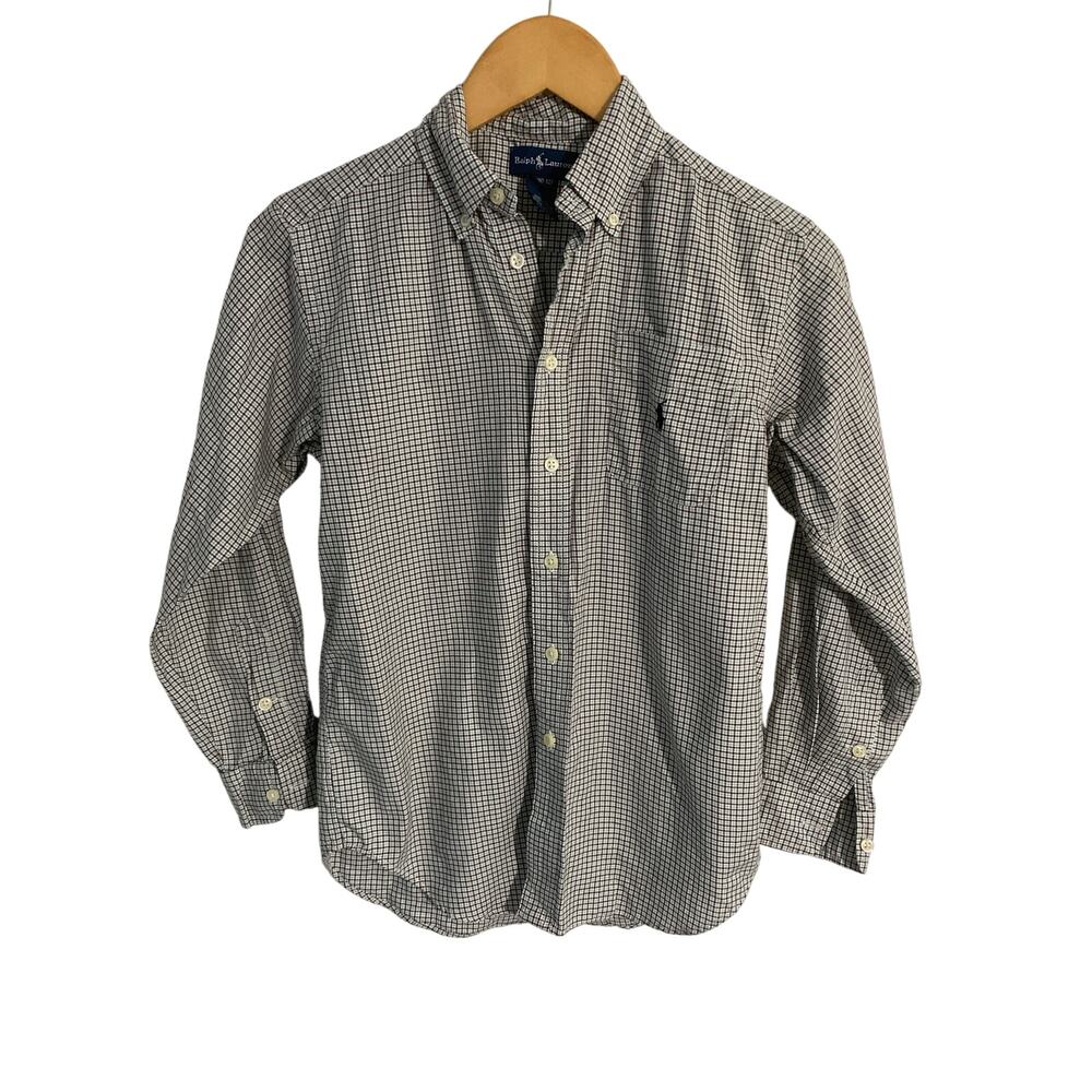 Ralph Lauren button down shirt boys size M (10-12) brown white plaid cotton